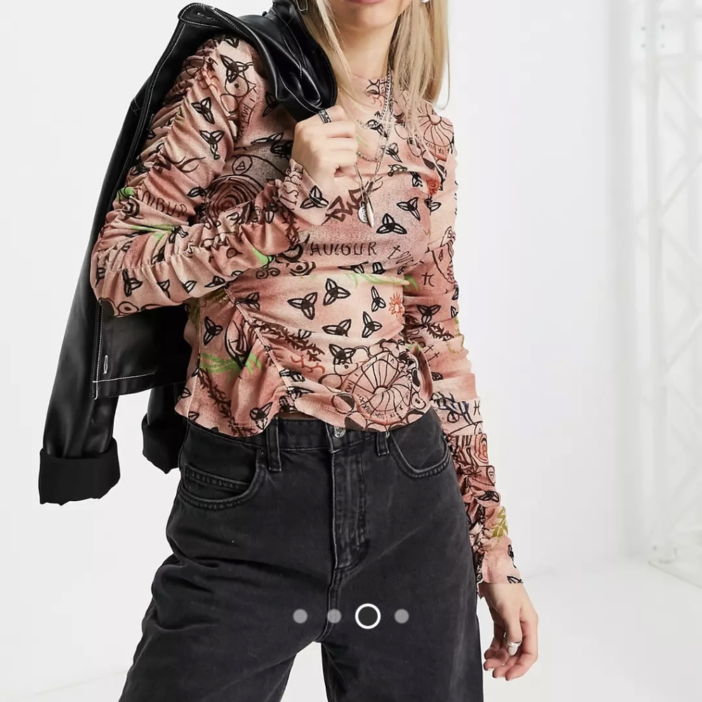Topshop print mesh top long sleeve
